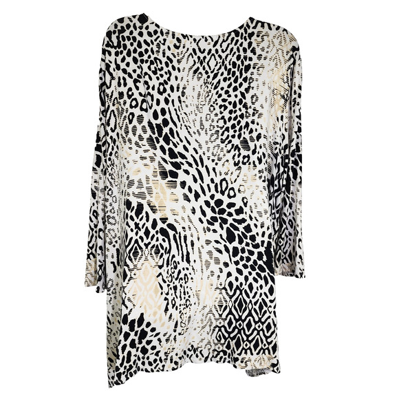 Chico's Women's Top Size XL Animal Print Sharkbite 3/4 Sleeve Pullover V Neck - Picture 2 of 11